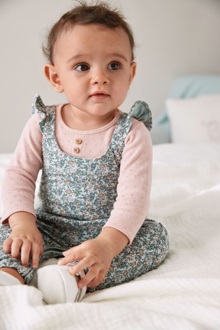 Teal Blue Ditsy Baby Dungarees (0mths-3yrs)