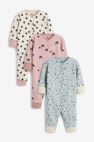 Teal Blue Baby 3 Pack Footless Sleepsuits (0mths-3yrs)