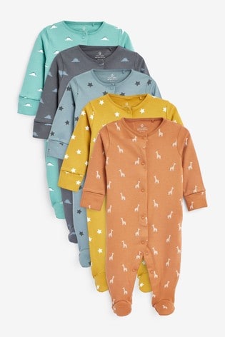 Multi Baby 5 Pack Sleepsuits (0-2yrs)