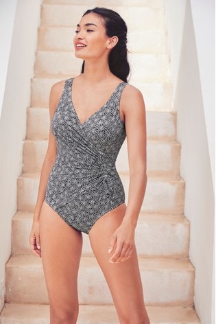 Charcoal Print Ruched Side Shape Enhancing Swimsuit