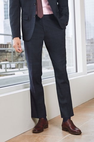 Navy/Red Slim Fit Check Suit: Trousers