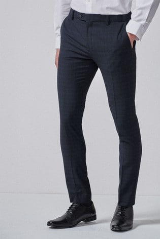 Navy/Black Super Skinny Fit Check Suit: Trousers