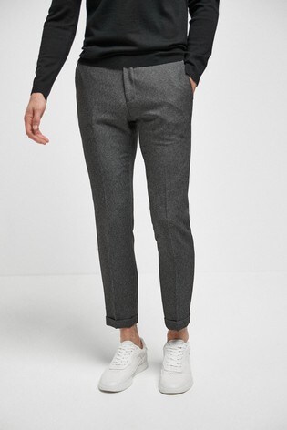 Grey Skinny Fit Textured Suit: Trousers