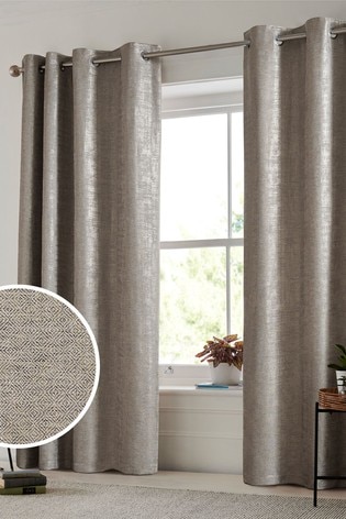 Natural Metallic Woven Geo Eyelet Lined Curtains