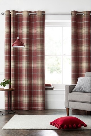 Red Stirling Check Eyelet Lined Curtains
