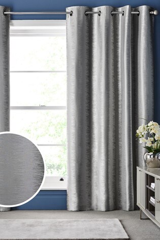 Silver Grey Luxe Metallic Ikat Stripe Eyelet Curtains