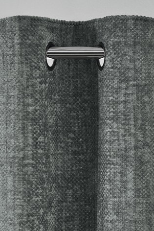 Grey Cosy Chenille Eyelet Lined Curtains