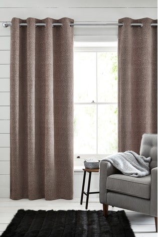 Mink Brown Heavyweight Chenille Eyelet Lined Curtains