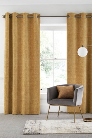 Ochre Yellow Heavyweight Chenille Eyelet Lined Curtains