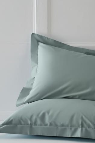 Set of 2 Green Sage Cotton Rich Pillowcases