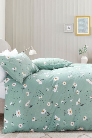2 Pack Sage Green Ditsy Daisy Duvet Cover and Pillowcase Set