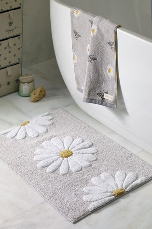 Grey Daisy 100% Cotton Bath Mat