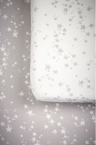2 Pack Grey Stars Cot Fitted Baby Sheets