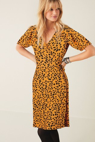 wrap print dress