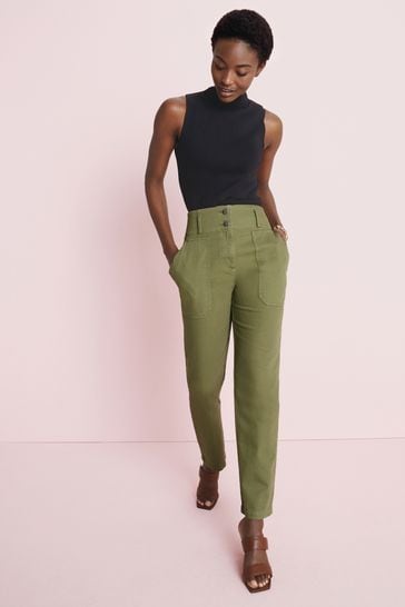 Khaki green high sales waisted trousers