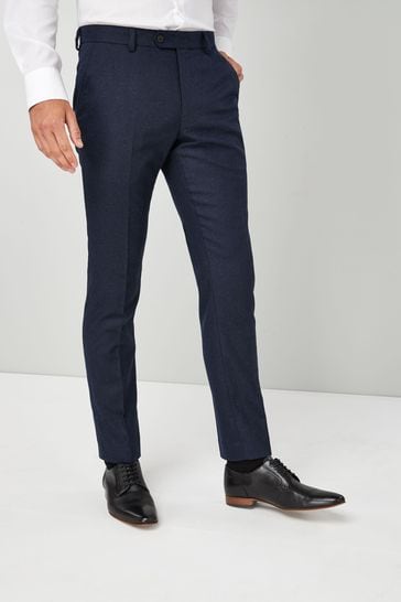 Navy Blue Slim Fit Wool Blend Donegal Suit: Trousers