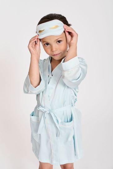 Girls Satin Dressing Gown And Eye Mask in Blue