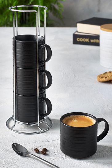 Black Bronx Set of 4 Stacking Espresso Mugs