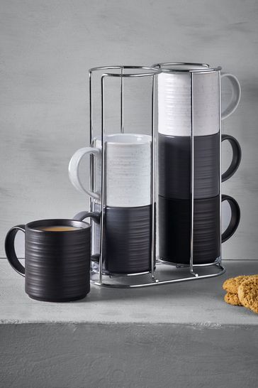 Set of 6 Monochrome Bronx Stacking Mugs