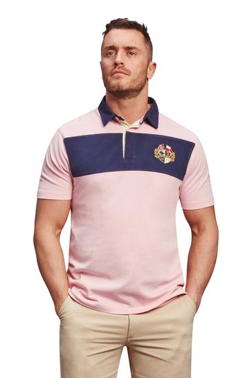 Raging Bull Pink Short Sleeve Contrast Panel Rugby Shirt