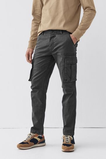 Charcoal Grey Next Authentic Stretch Cotton Blend Slim Fit Cargo Trousers