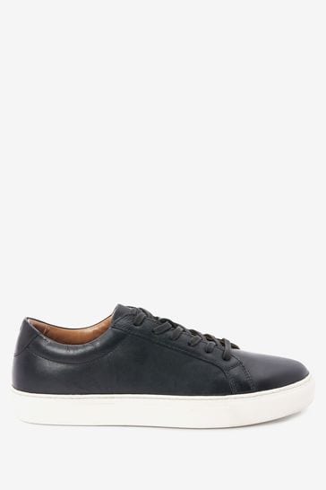 Black Regular Fit Leather Trainers