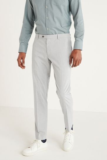 Light Grey Slim Fit Textured Trousers With Motion Flex Waistband