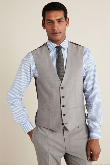 Grey Motion Flex Stretch Wool Blend Suit: Waistcoat