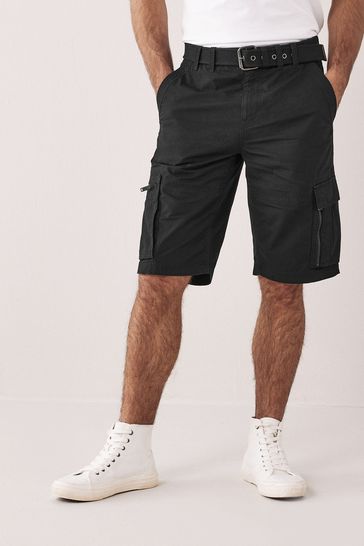 Black Belted Cargo Shorts