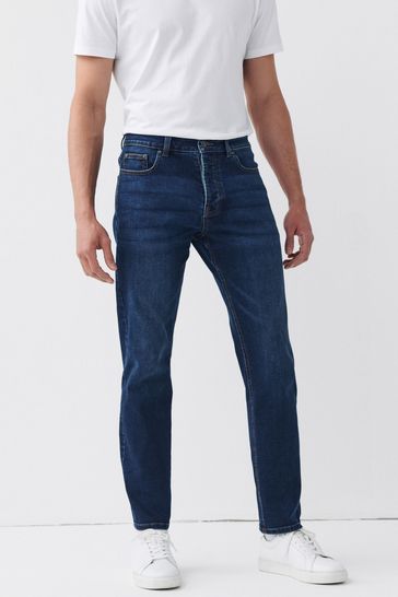 Mid Blue With Button Fly Slim Fit Motion Flex Stretch Jeans