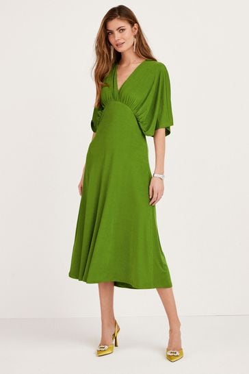 Bright Green Volume Sleeve Midi Dress