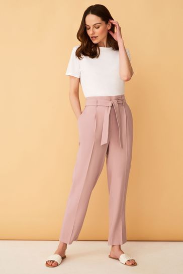 Plus Paper Bag Belted Tapered Trousers | boohoo