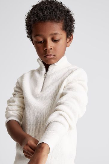 Buy Reiss Ecru Lakes Junior Textured Funnel Neck Half Zip Jumper