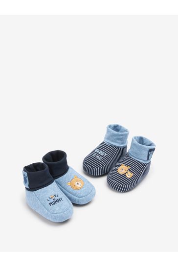Navy Bear Baby 2 Pack Cotton Rich Booties (0-18mths)