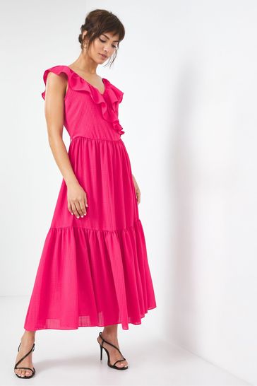 Buy JD Williams Pink Self Check Tiered Hem Frill Midi Dress from