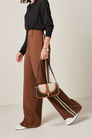 Buy Brown Side Stripe Wide Leg Trousers