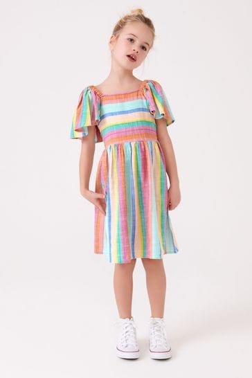 Rainbow Stripe Jumper Dress Stripe Dress Unicorn Rainbow Jumper Sabine Jumper Children's Dress Apron Dress with Pockets Dress