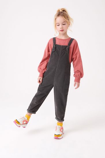 Charcoal Grey Cord Soft Cotton Dungarees (3-16yrs)