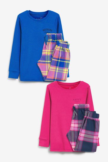 Pink/Blue 2 Pack Check Pyjamas Joggers (3-16yrs)