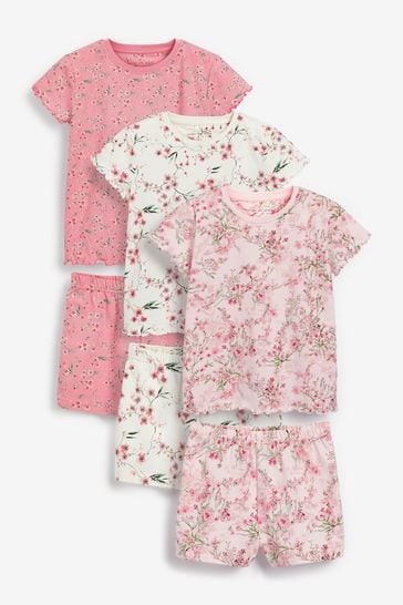 Pink/Cream Floral Short Pyjamas 3 Pack (9mths-16yrs)