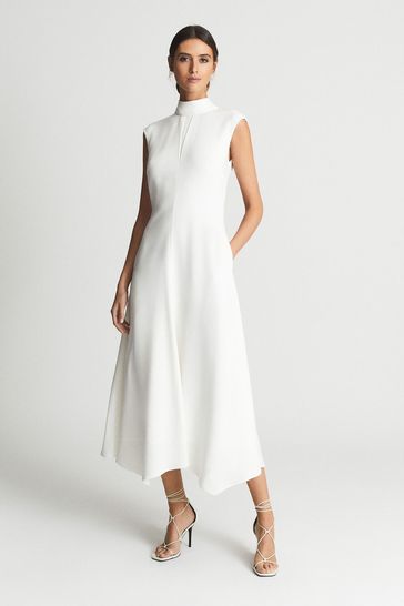 Reiss White Livvy Petite Open Back Midi Dress