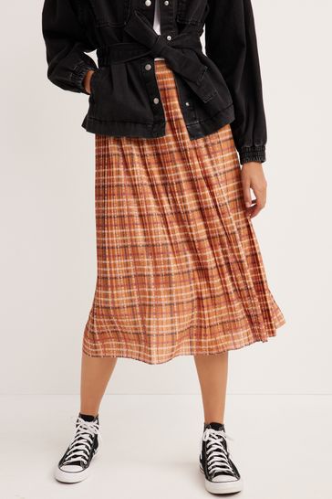 Buy Orange Check Pleated Midi Skirt from Next Austria