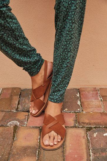 Tan Brown Regular/Wide Fit Forever Comfort® Crossover Leather Sandals