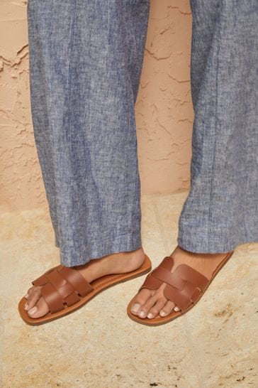 Tan Brown Regular/Wide Fit Forever Comfort® Leather Mule Flat Sandals
