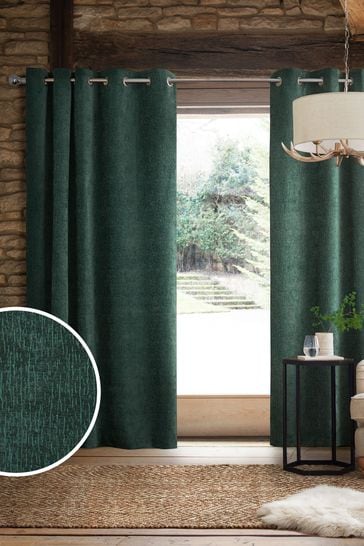 Dark Teal Green Heavyweight Chenille Eyelet Lined Curtains