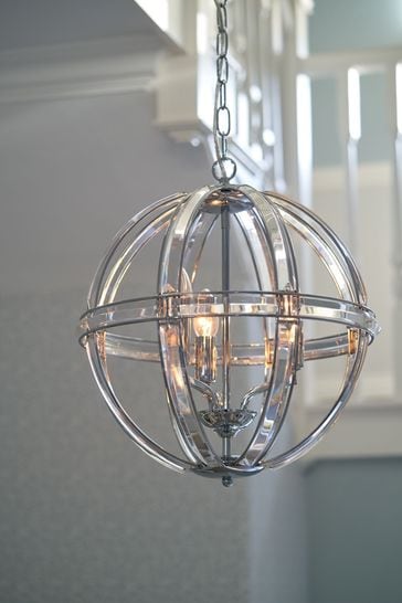 Laura Ashley Chrome Aidan Glass Polished Chrome 3 Light Globe Chandelier Ceiling Light