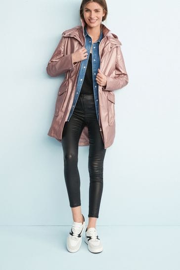 Pink Rubber Mid Length Rain Coat