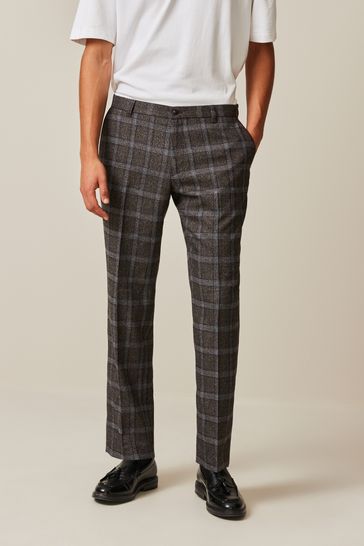 Brown Trimmed Check Trousers