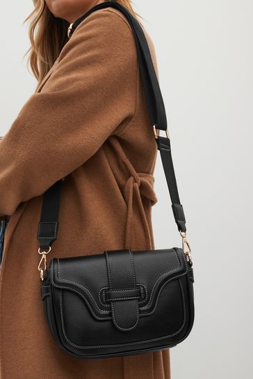 Black Casual Flap Over Cross-Body Bag