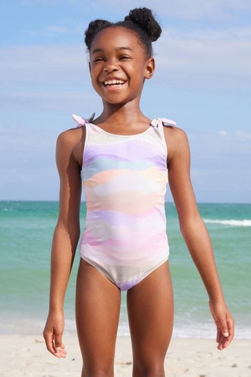 Multi Pastel Wave Tie Shoulder Swimsuit (3-16yrs)